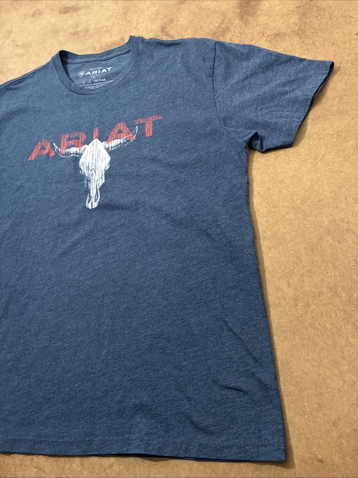 Ariat Men’s Short Sleeve Graphic Tee Blue Sz L Bull Skull Cowboy Western Rodeo