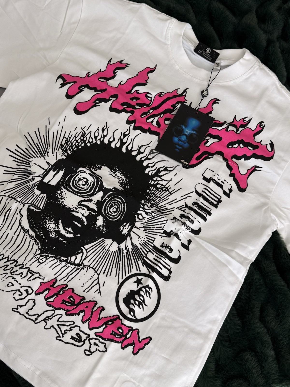 Hellstar Records Heaven and Hell White Cotton Graphic Tee Crew Neck Men’s M