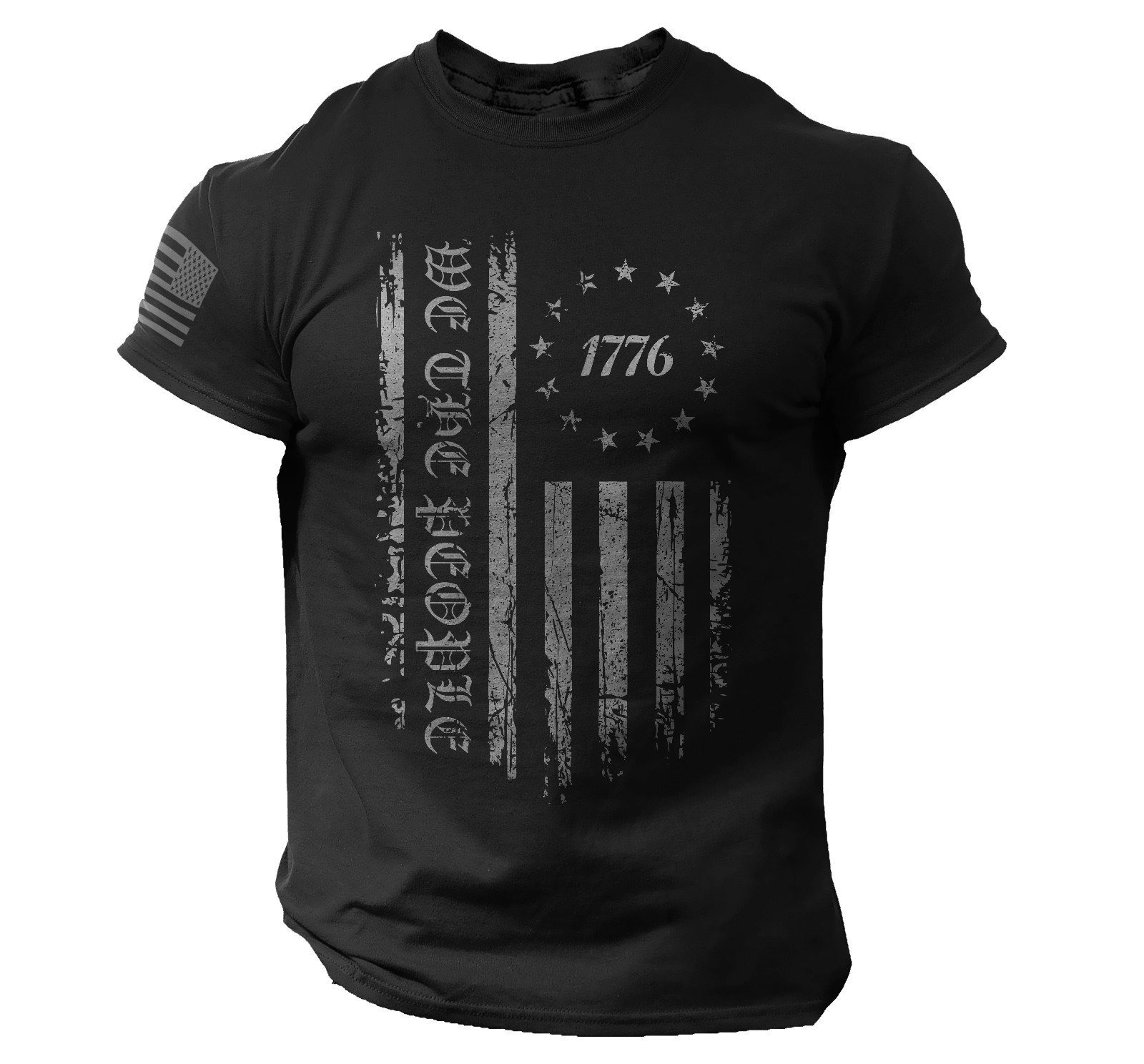 We The People 1776 T-Shirt – Black Distressed American Flag Tee Patriotic USA