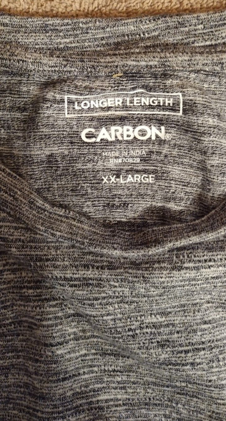 Carbon T Shirt Size XXL Longer Length Short Sleeve Grey Lightweight Comfortable