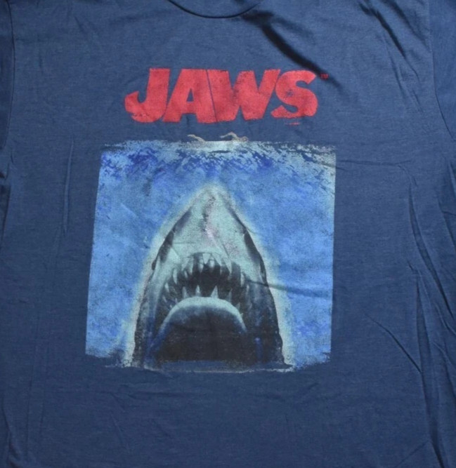JAWS Mens Big & Tall Jaws Shark Terror Movie Navy Heather Tee Shirt New LT