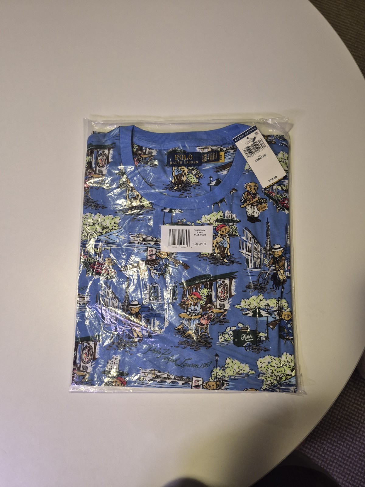 Polo Ralph Lauren Blue Polo Bear Paris Graphic T-Shirt Size 2XB New With Tag