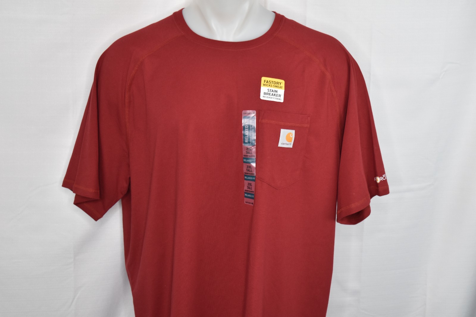 NWT CARHARTT FORCE 2XLT Men’s Relaxed Fit Short Sleeve Pocket Tee Red