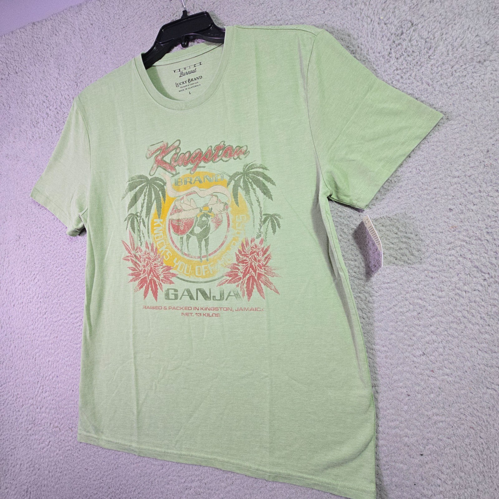 Lucky Brand Ganja Shirt Mens Large Green Smoke Jamaica Weed Casual Faded 420 NWT