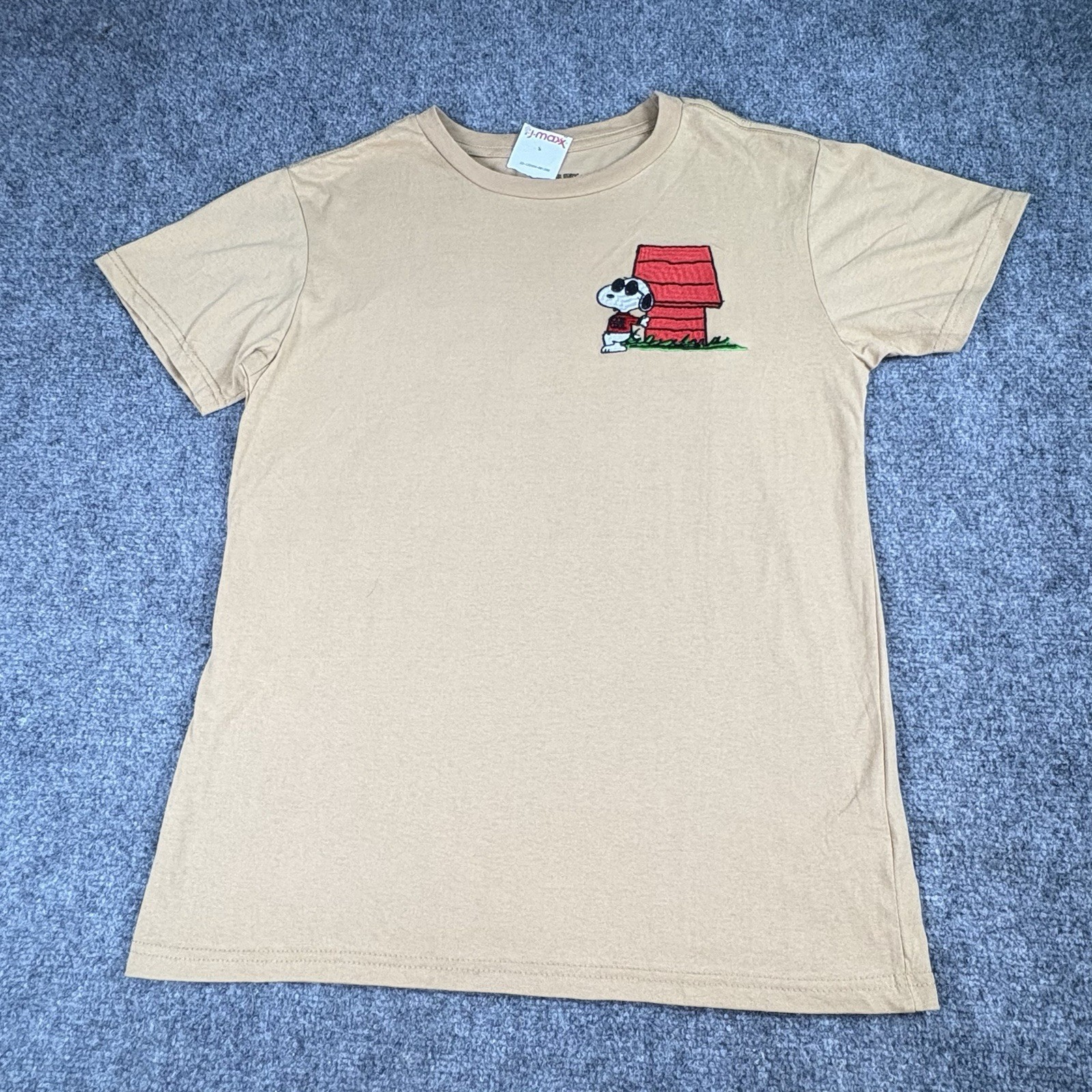 Peanuts Snoopy Doghouse Graphic T-Shirt Men L Tan Cartoon Y2K Retro Double Sided