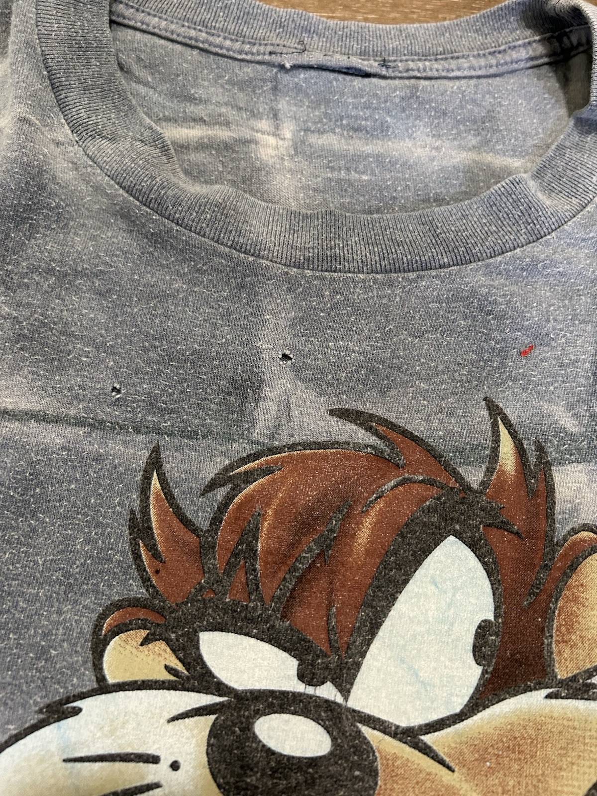 Vintage 90s Tazmanian Devil Looney Tunes Flashback Checkered Tshirt Size XL