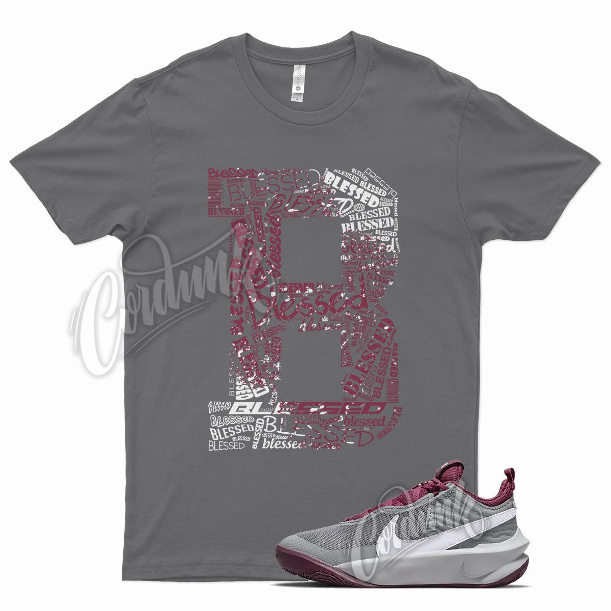 Grey BLESSED T Shirt for N Team Hustle D 10 Smoke Dark Beetroot Violet