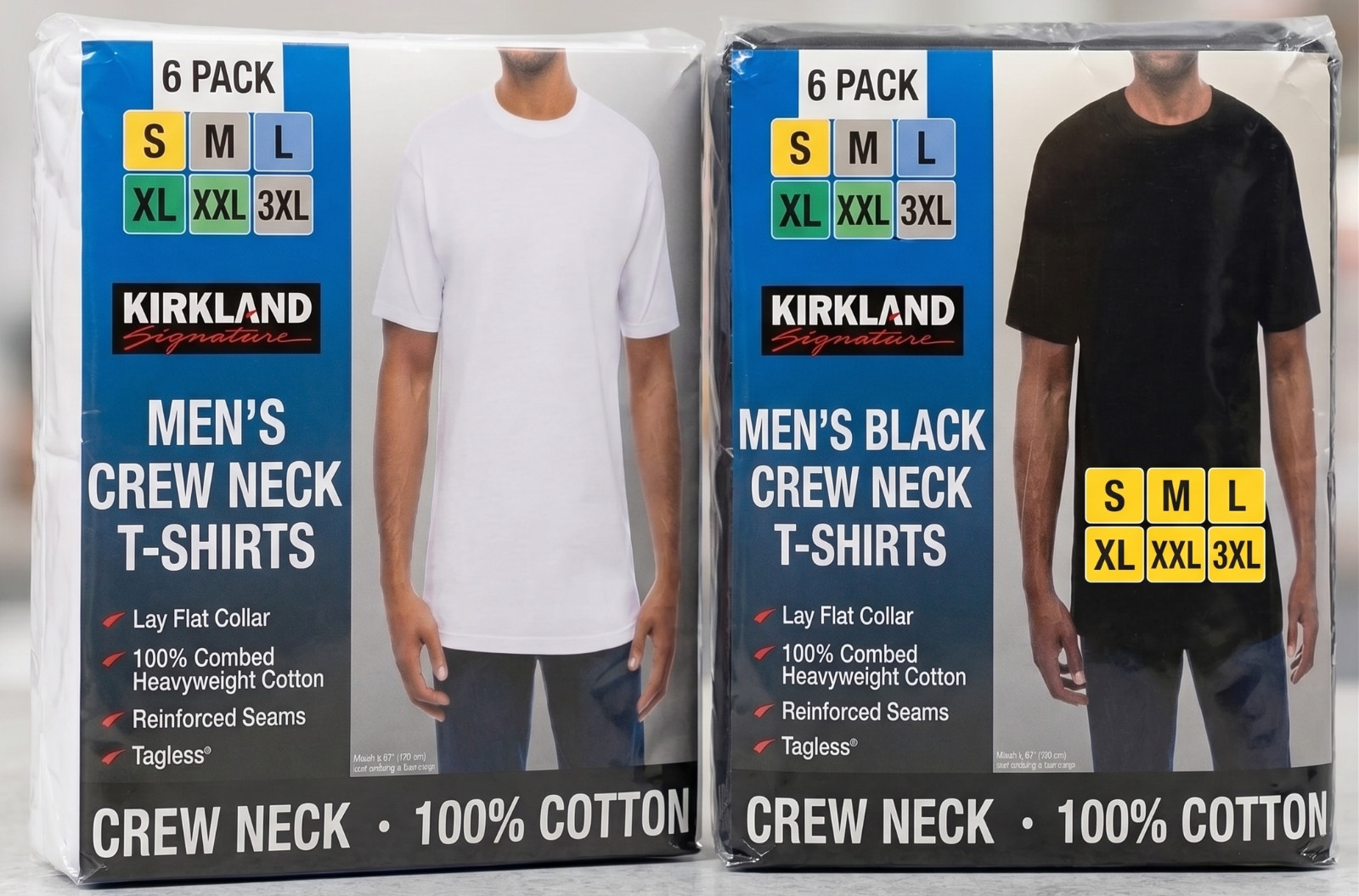 Kirkland Signature Men’s Crew Neck Tee, 6-pack Heavyweight Cotton White Black