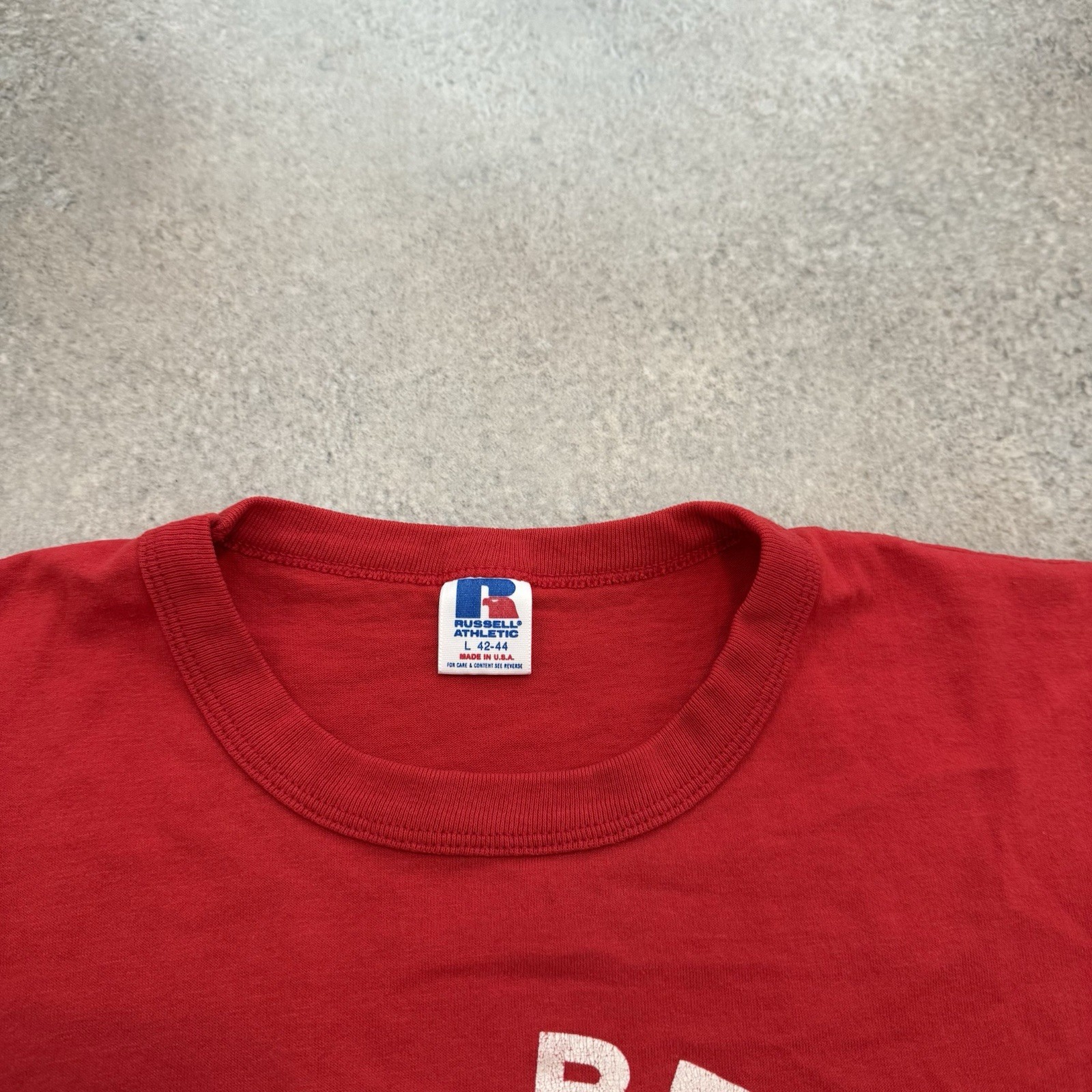 Vintage 80s EHS Class Of ‘58 Russell Athletic Tee Shirt Large Red Retro Cat