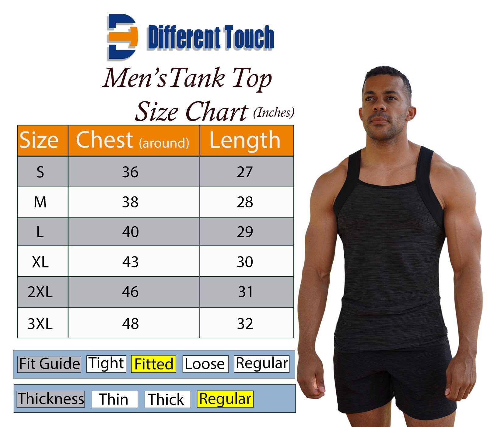 Different Touch Men’s 3 Pack Dry Fit Square Cut G-unit Style Tank Top A-shirts
