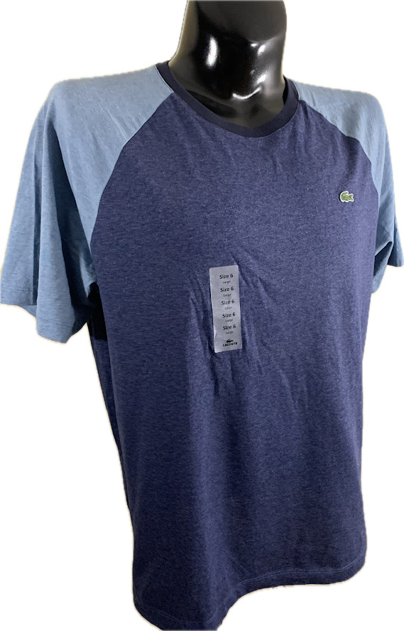 Lacoste Shirt Mens Size 6 Large XL NWT Blue Colorblock Raglan Tee Cotton Peru