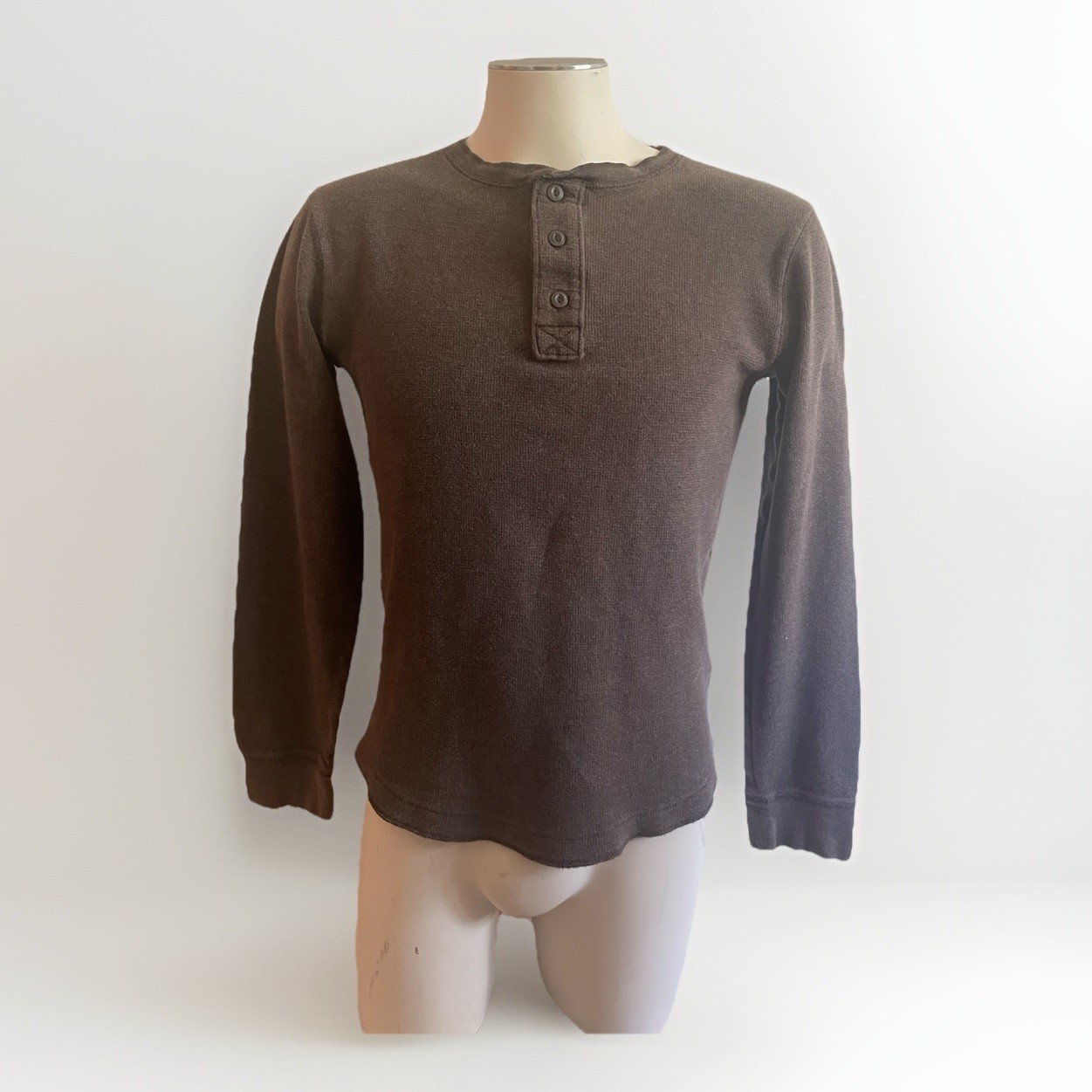 Sonoma Men’s Small Brown Long Sleeve Henley Shirt Waffle Knit Thermal Casual