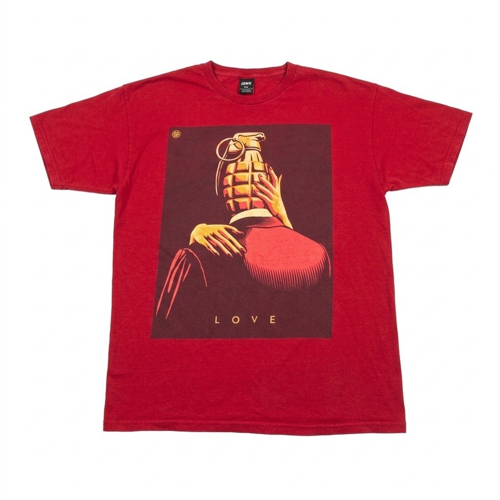 Men’s Large Obey Propaganda Love Grenade T-Shirt Red Shepard Fairey Streetwear