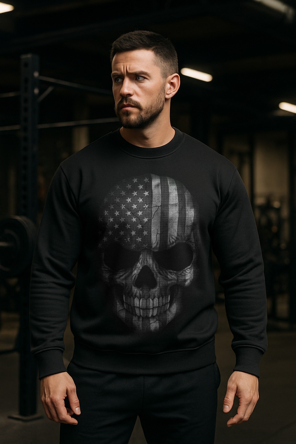 USA Skull Sweatshirt | Distressed American Flag Skull | Unisex Warm Crewneck