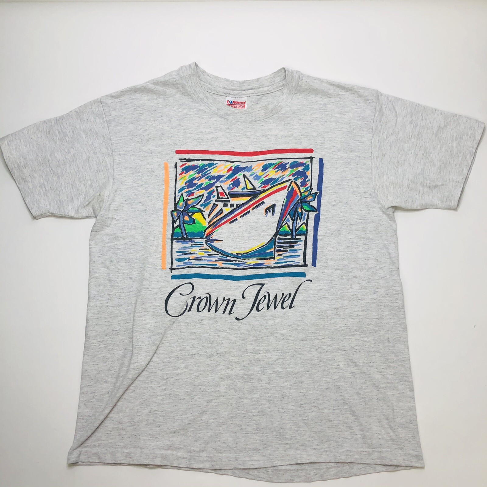 Vintage Gray Single Stich Crown Jewel Cruise Ship Boat Yacht T Shirt Mens Size L