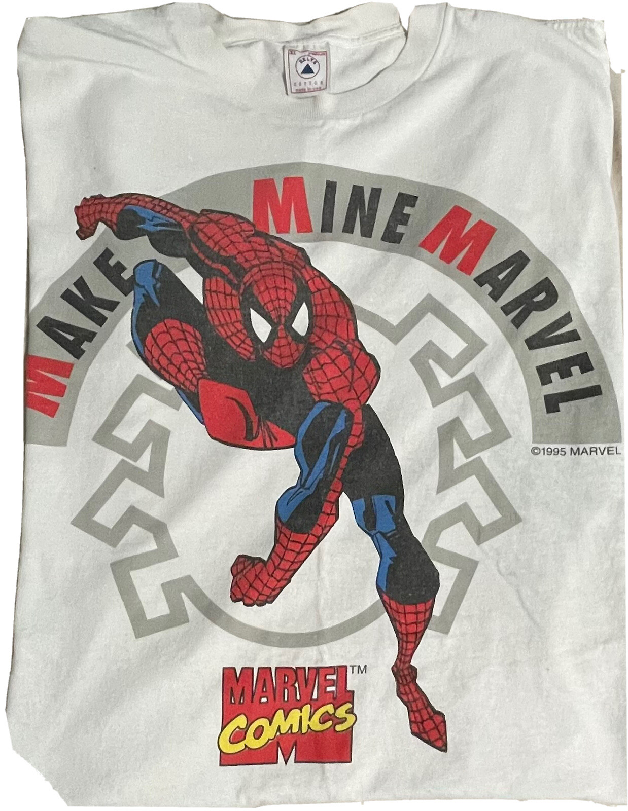 vintage 1995 Spider-Man Marvel Comics Size:XL Color:white/red Delta Cotton Tag