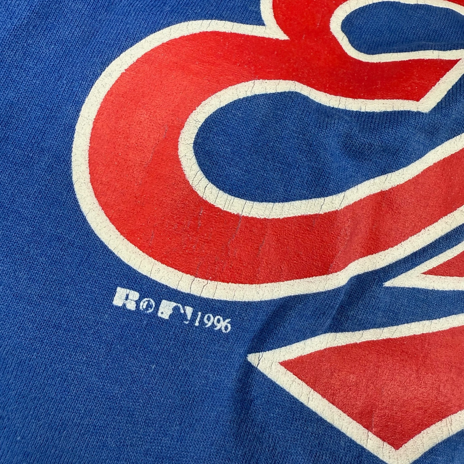 Vintage 1996 Montreal Expos V Neck T Shirt Adult L Blue MLB Sports Tee USA Made