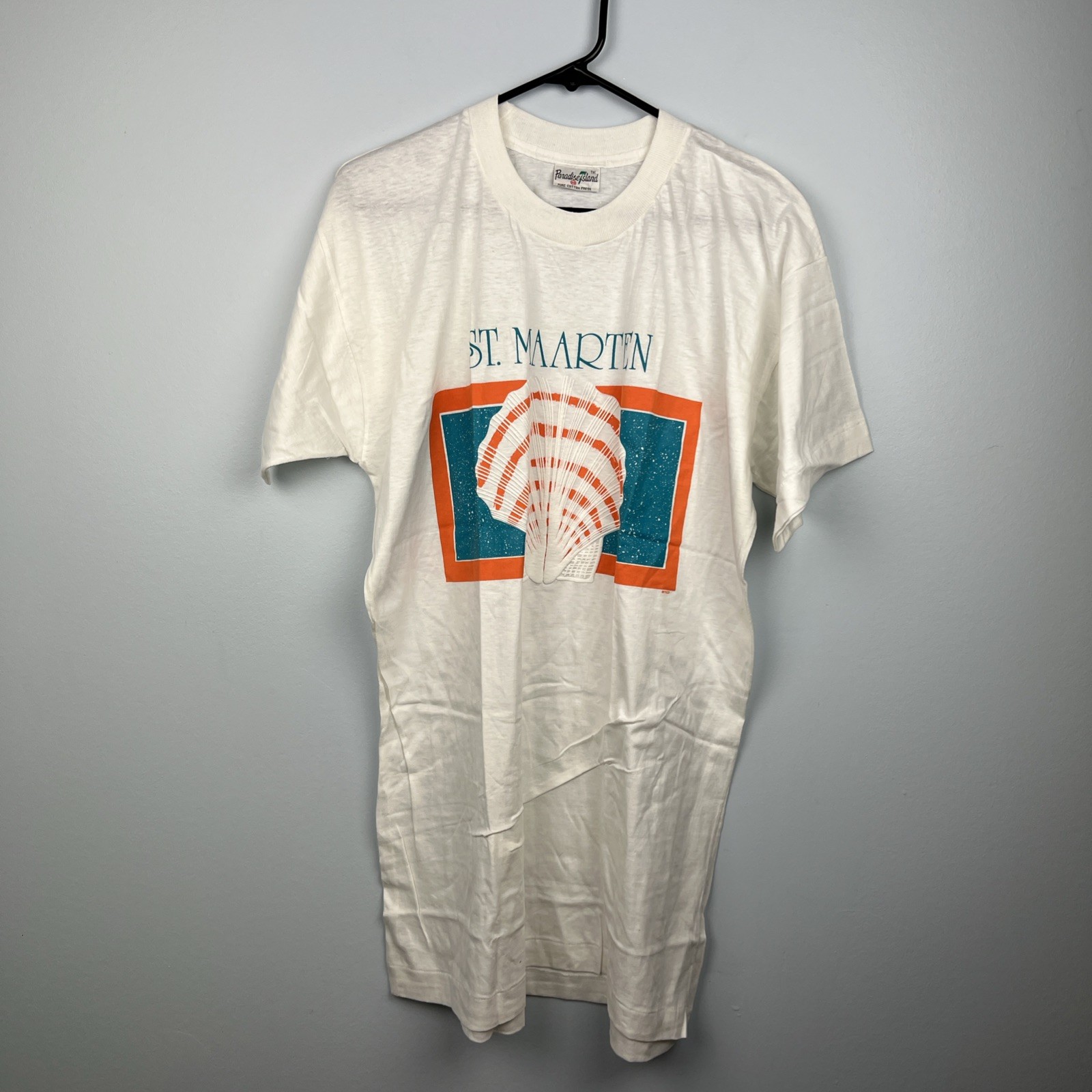 Vintage St Maarten Tshirt Single Stitch Extra Long Length Shell Graphic ￼