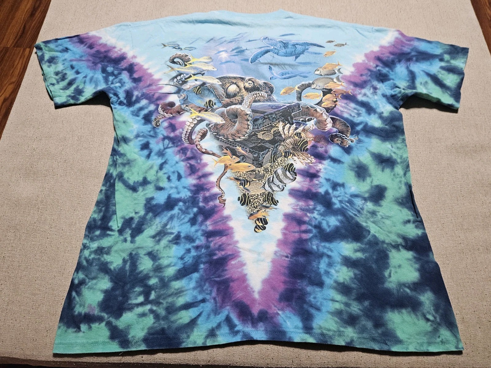 2000 Liquid Blue Y2K Aquatic Sea Life Dolphin Octopus Tie Dye TShirt XL Nature