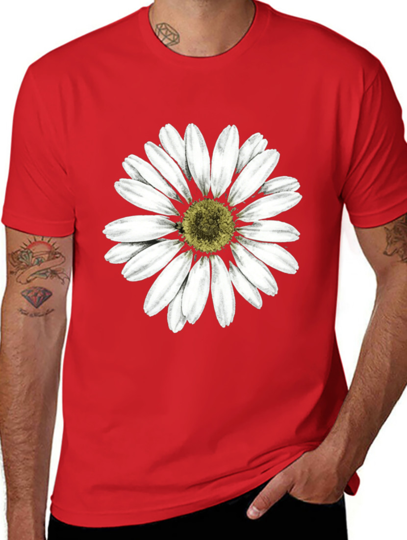 Women Crew Neck Daisy Floral Graphic T-Shirt Summer Flower Casual Tee Top