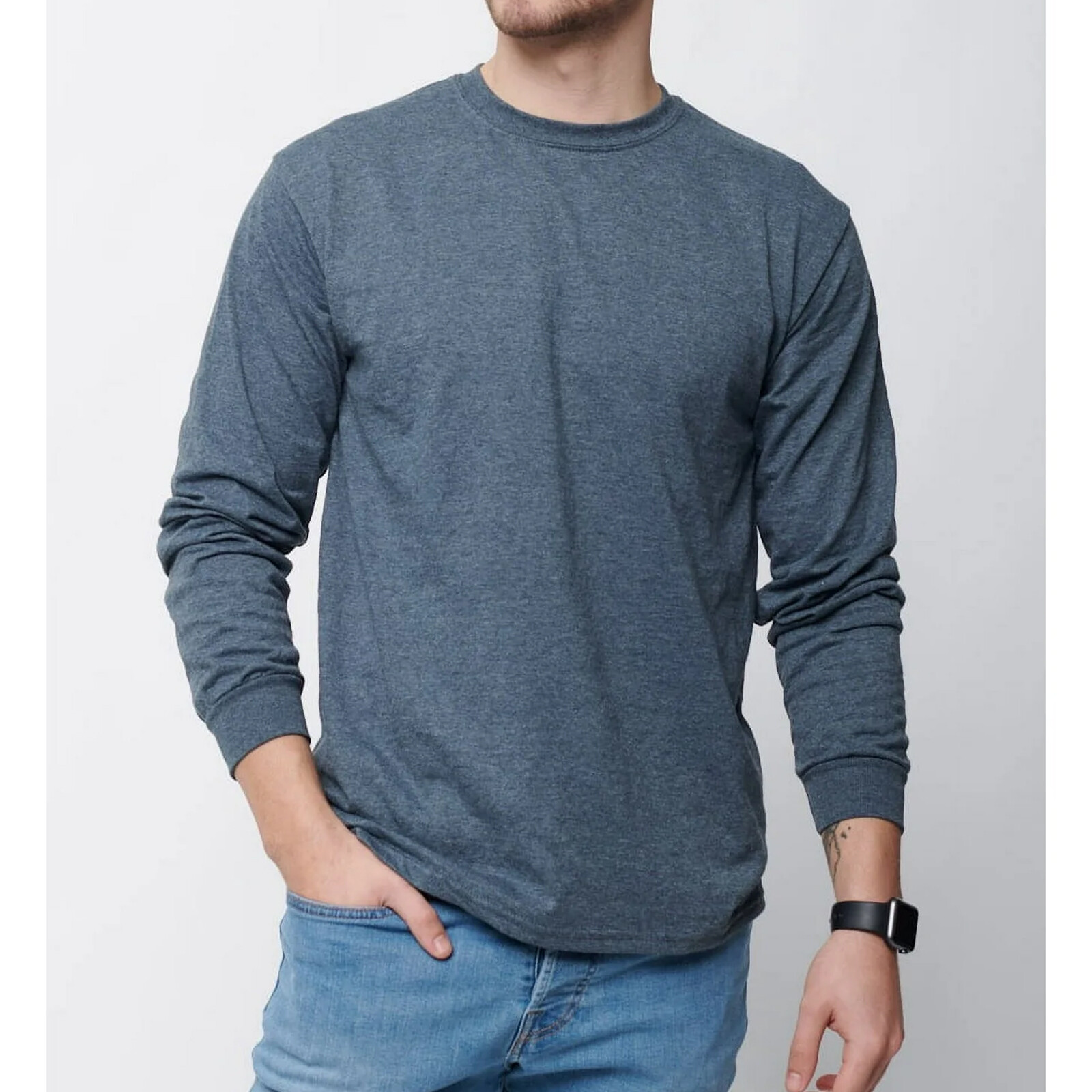 10 Pack Mens Cotton Crew Neck Long Sleeve Blank Plain Basic T-Shirt Tee Top Bulk