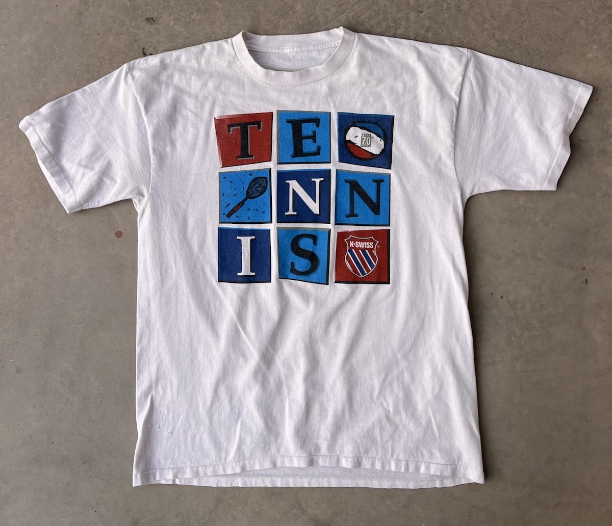 Vintage K Swiss Tennis Shirt XL 90s Classic Box Logo Graphic 7.0 system FLAW