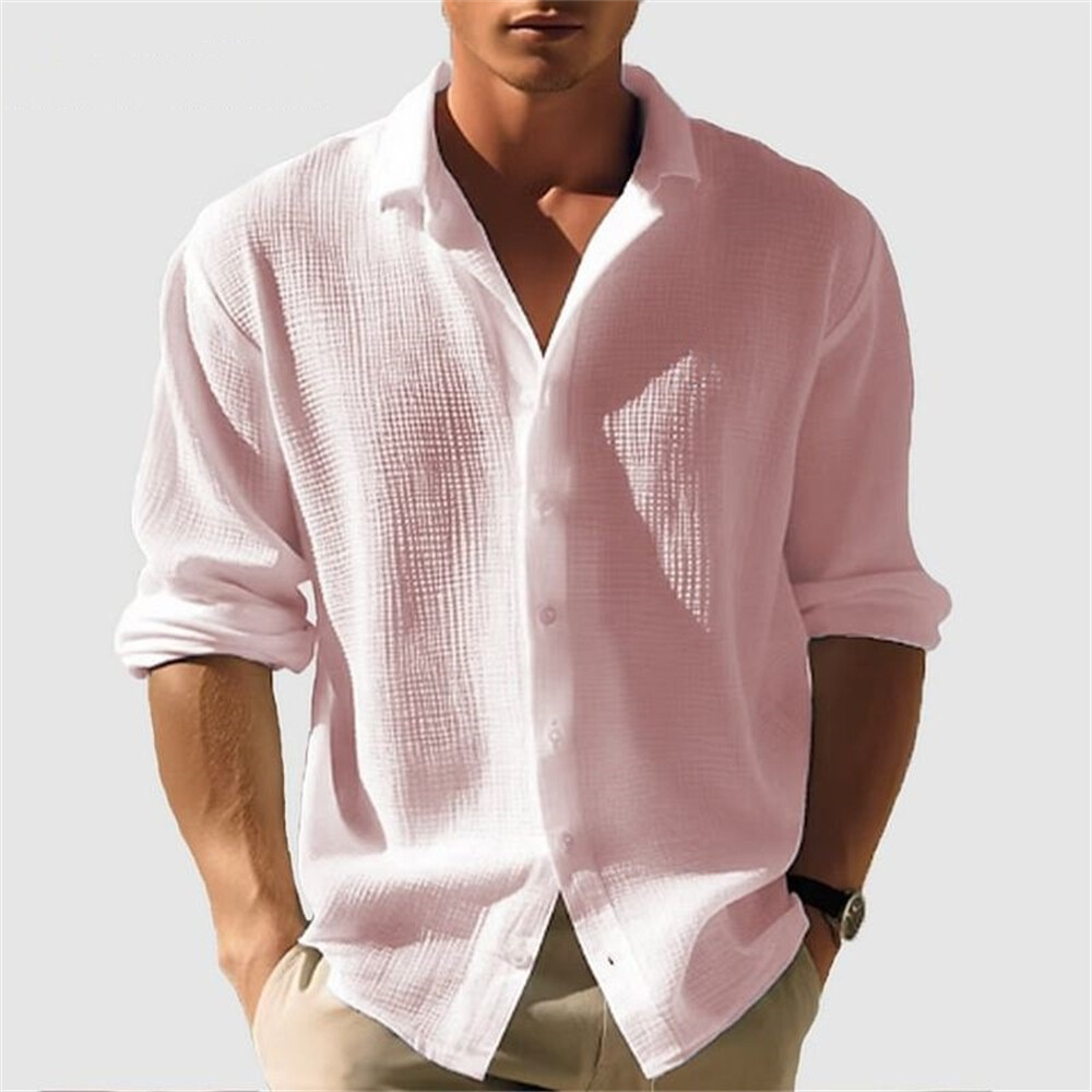 Men’s Waffle Shirt Casual Slim Shirts Long Sleeve Button Down Tops Blouse