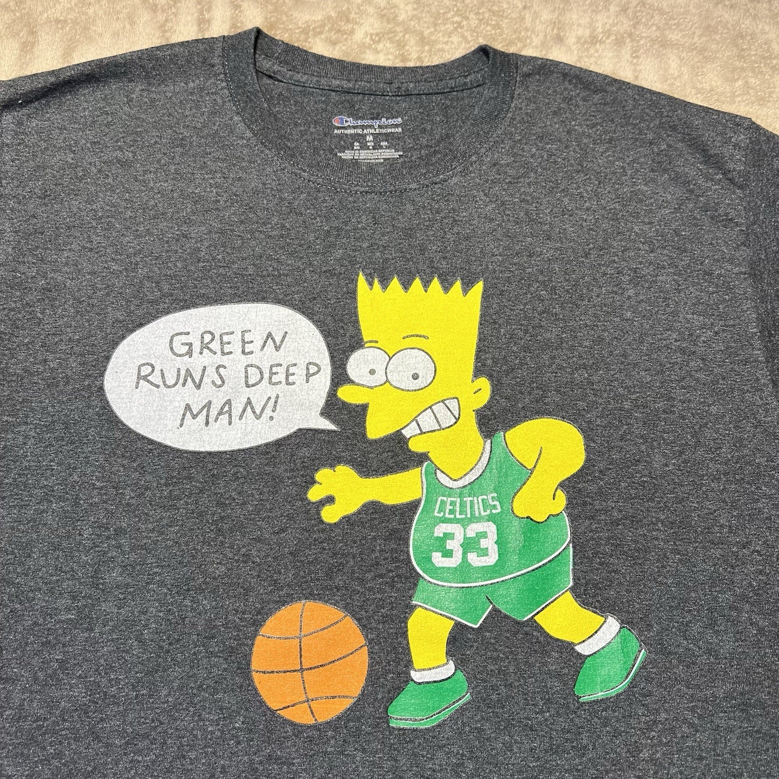 Mass Vintage x Champion Gray T Shirt Bart Simpson Celtics 33 Basketball Mens M