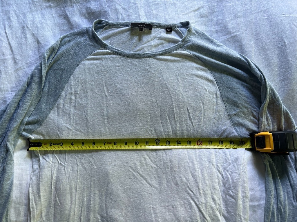 Vince EUC 100% Linen Baseball Long-Sleeve T-shirt Blue White Size M Mens