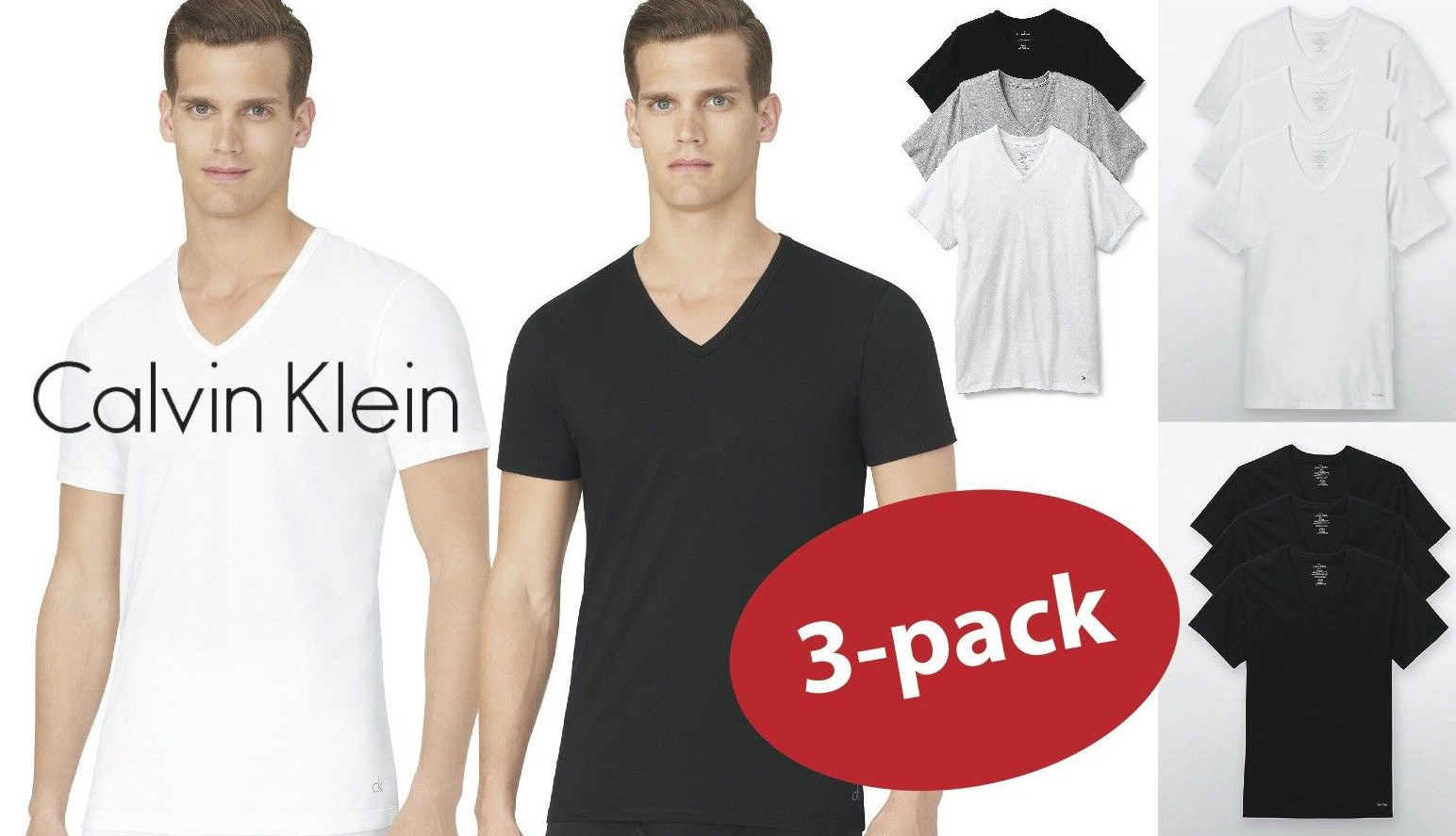New 3 Pack SLIM FIT Calvin Klein Mens V Neck Crew Neck T Shirt Tee