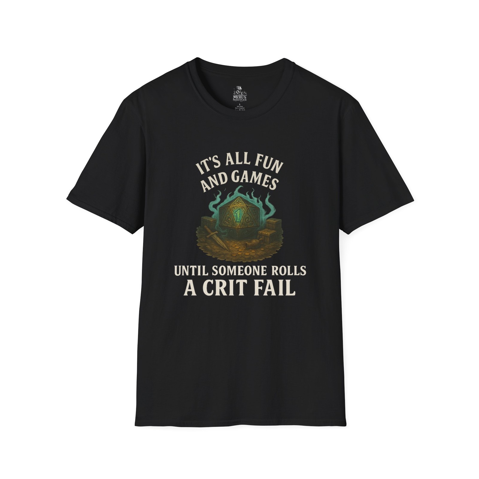 Crit Fail D20 Tee – Funny Grim RPG Shirt for D&D Tabletop Gamers – Crit Fail Tee