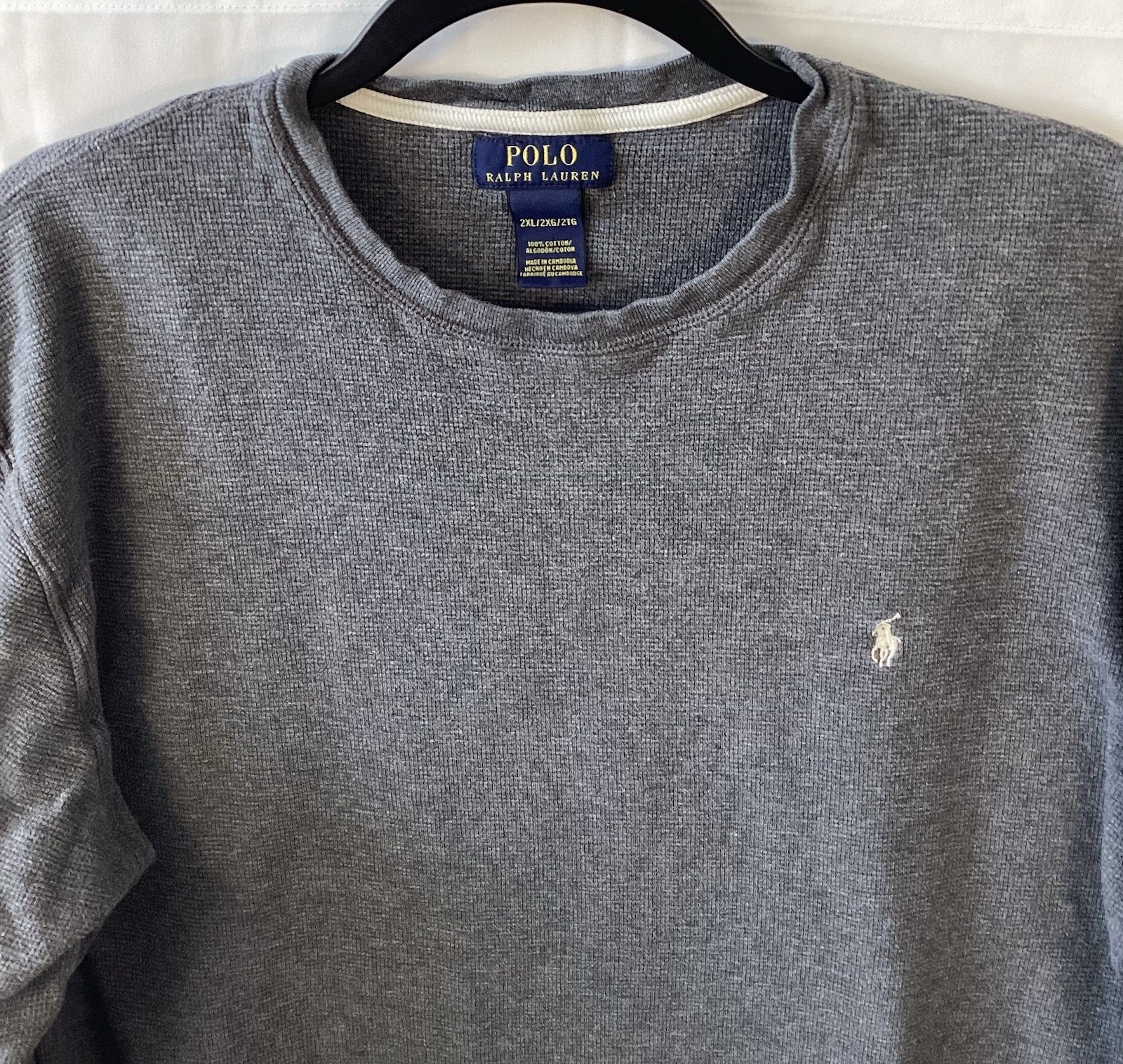Polo Ralph Lauren Mens Sz 2XL Grey Waffle Knit Long Sleeve Crew Neck T-Shirt