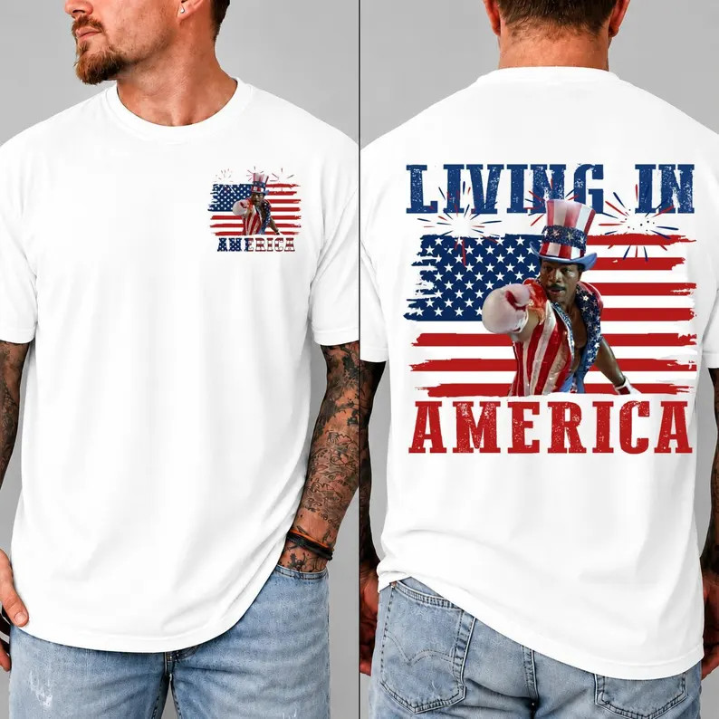 Apollo Creed Living In America Shirt Rocky Movie Patriotic Graphic