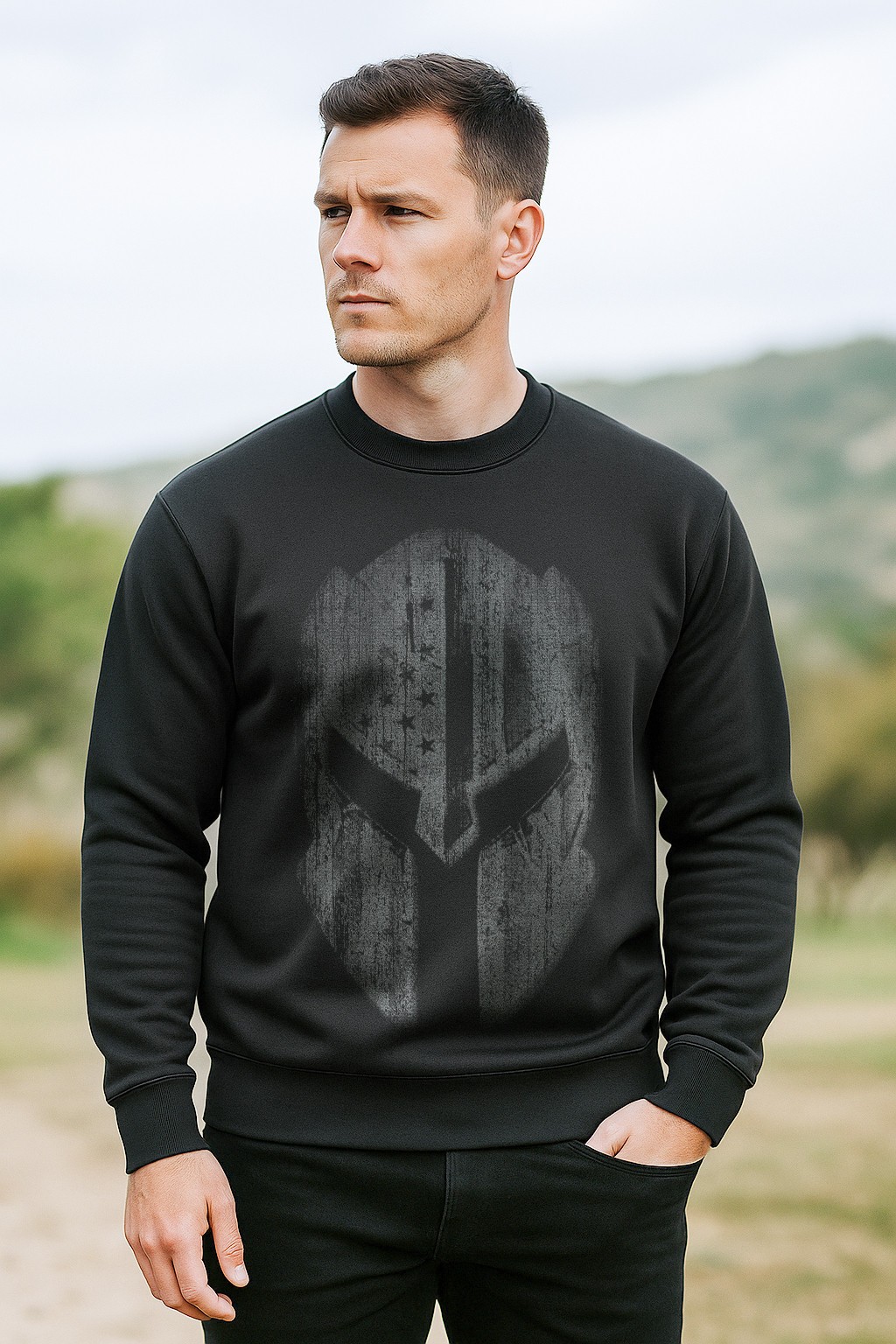 American Flag Spartan Helmet Sweatshirt | Patriotic Warrior Crewneck
