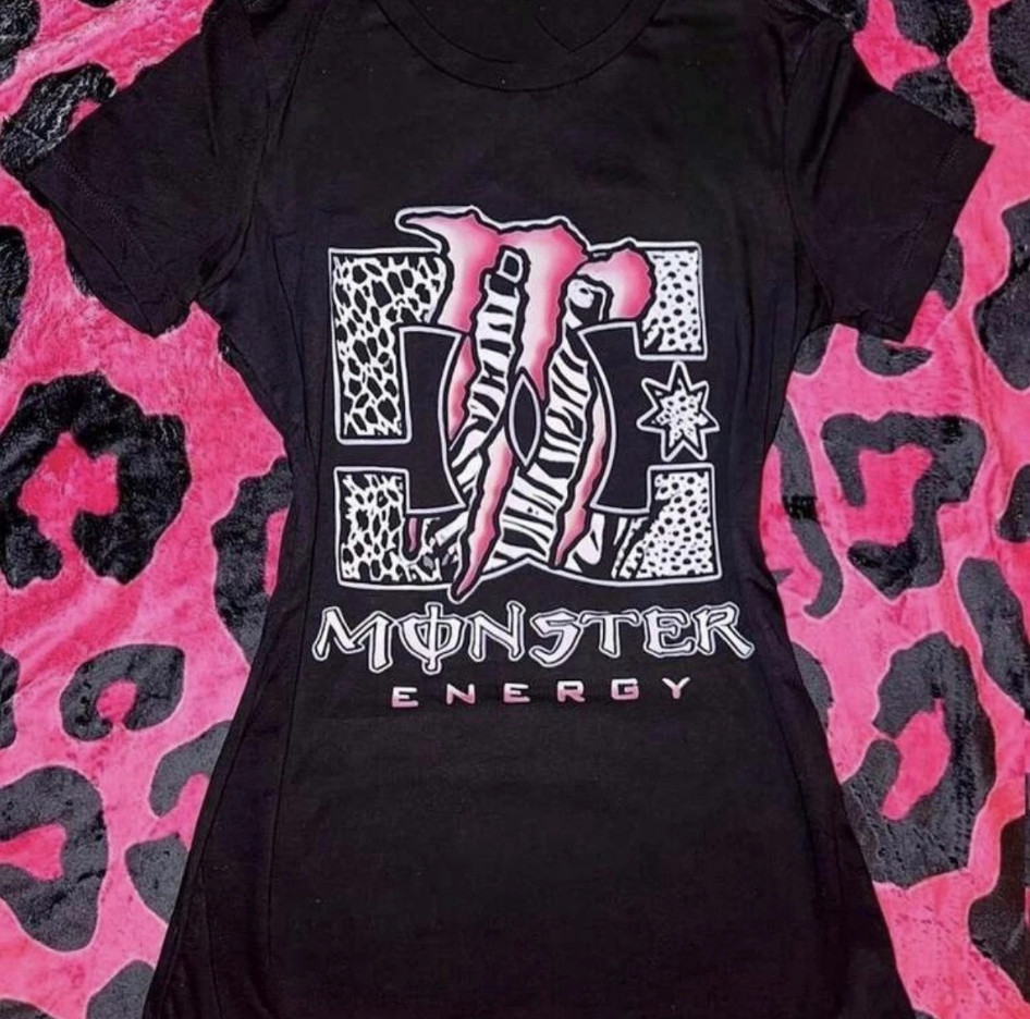 Monster Energy Women’s Black Pink Graphic Animal Print T-Shirt