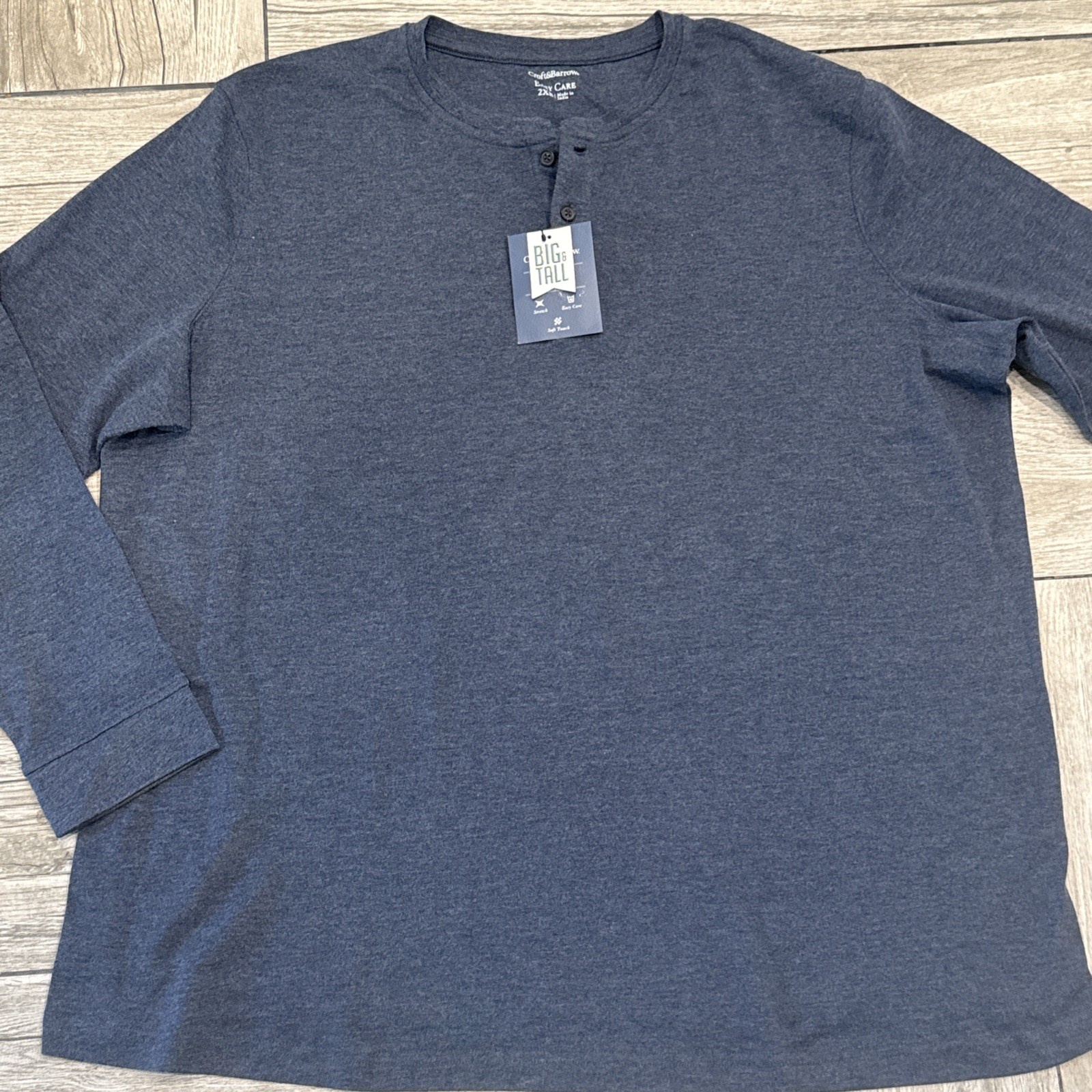 2XB Croft & Barrow Easy Care Long Sleeve Henley 2017 Navy Sail Heather Tee NWT