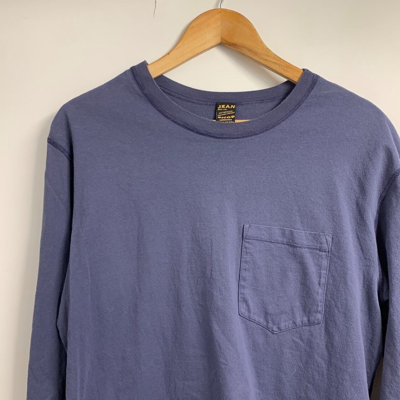 Jean Shop Men’s Crew Neck 100% Cotton Long Sleeve Pocket T Shirt Size M
