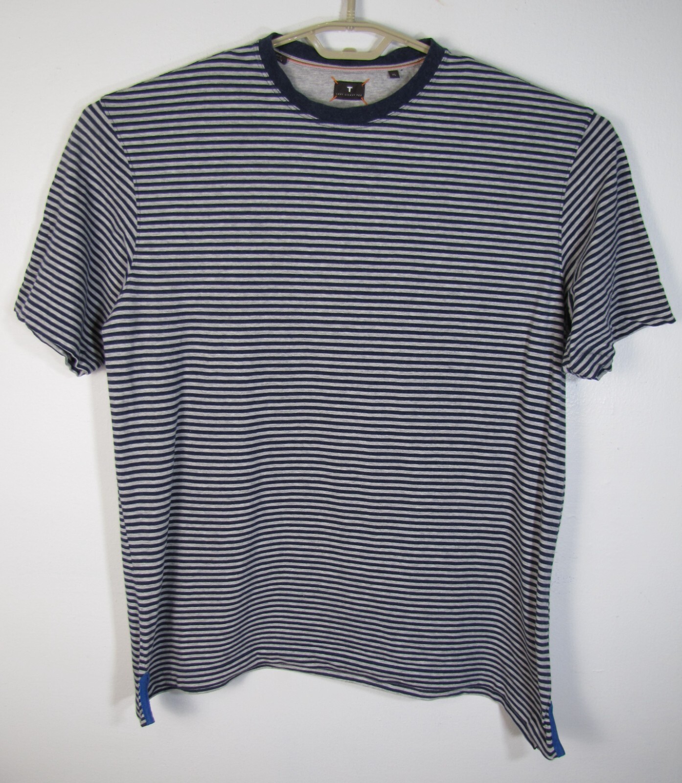 Left Coast Tee Men’s XL Blue & Grey Striped Cotton Short Sleeve Crew Neck
