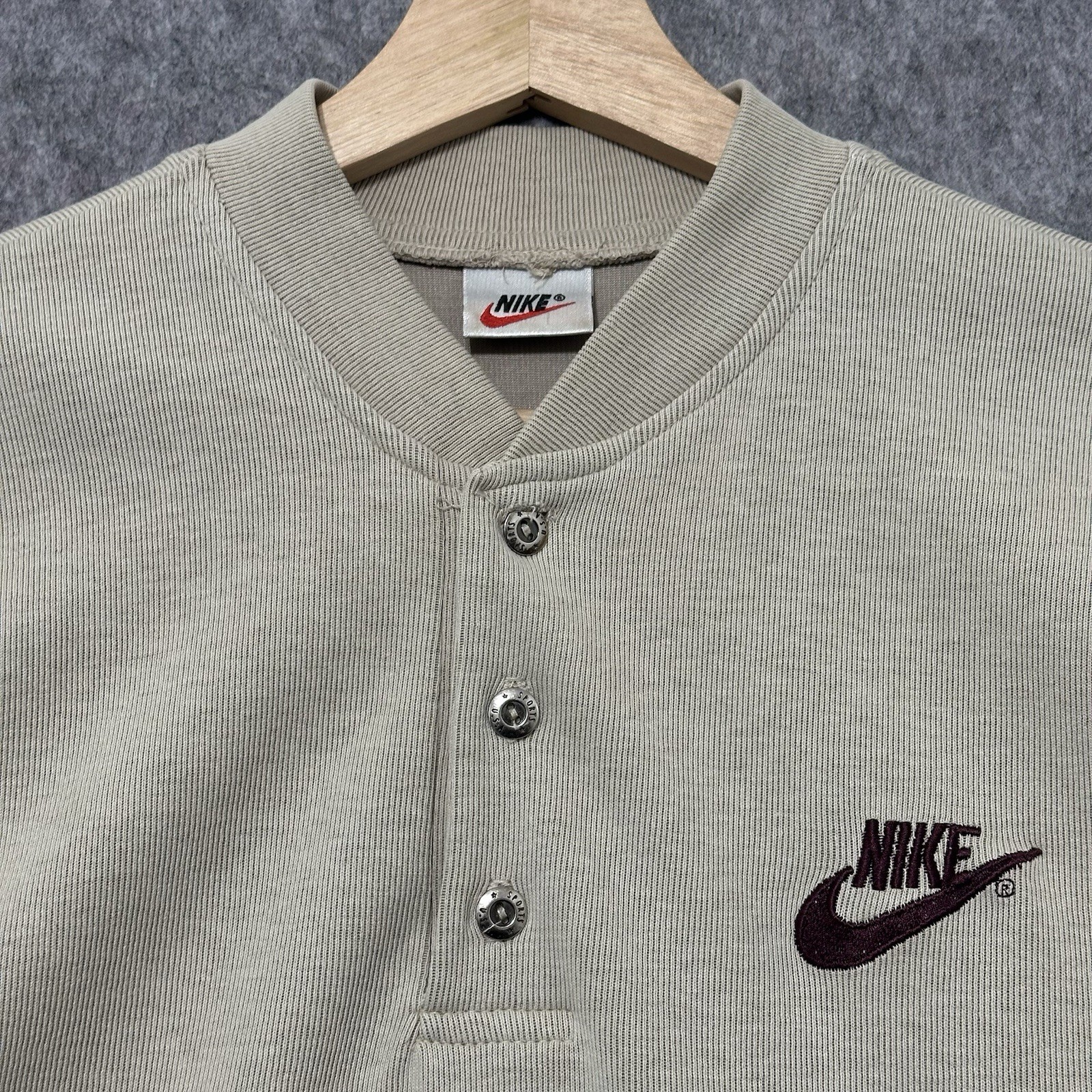 Nike Vintage Henley Shirt Men’s Size S Beige USA Made 80’s 90s Swoosh RARE