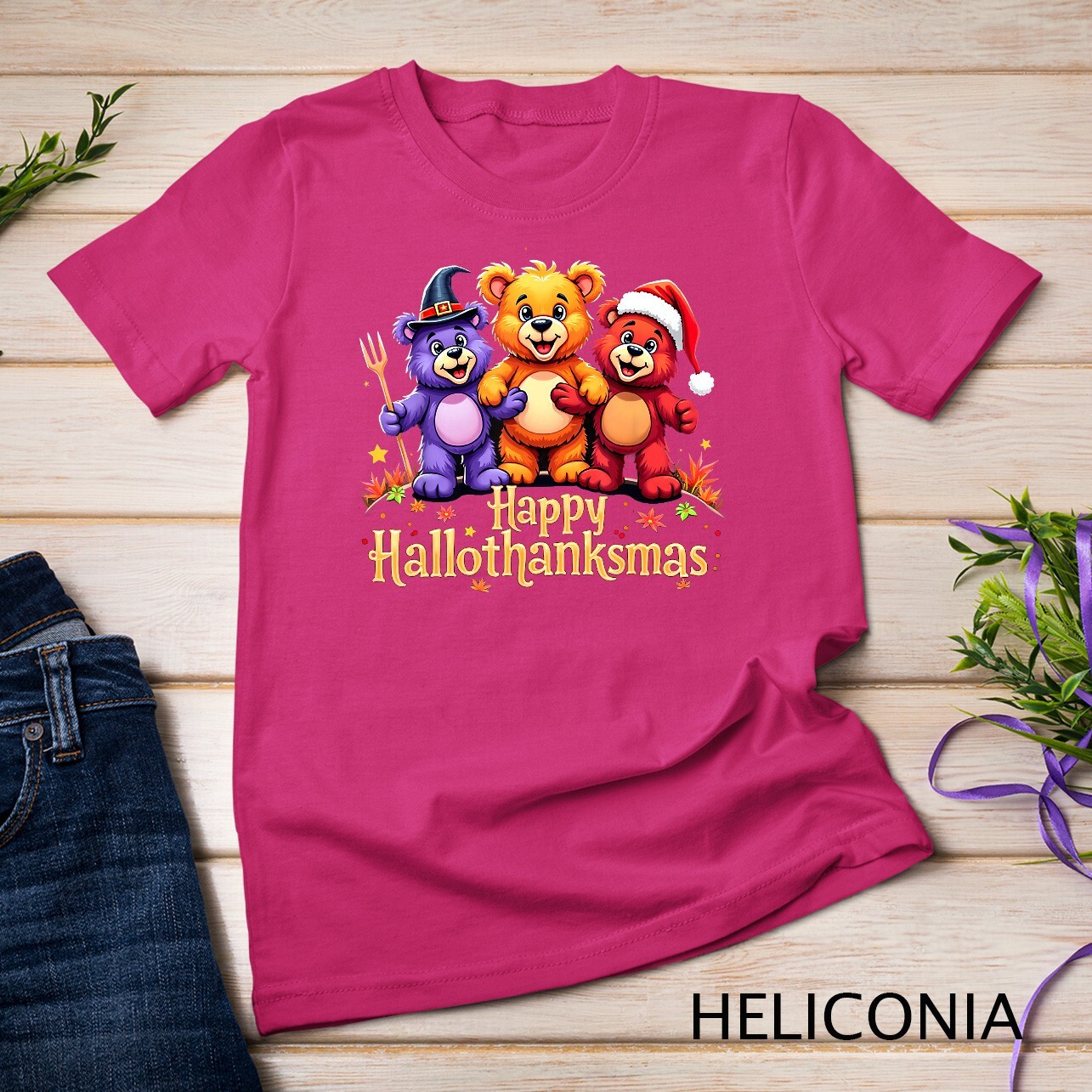 Hallothanksmas Bears Tee Halloween Thanksgiving Christmas T-Shirt Unisex T-shirt