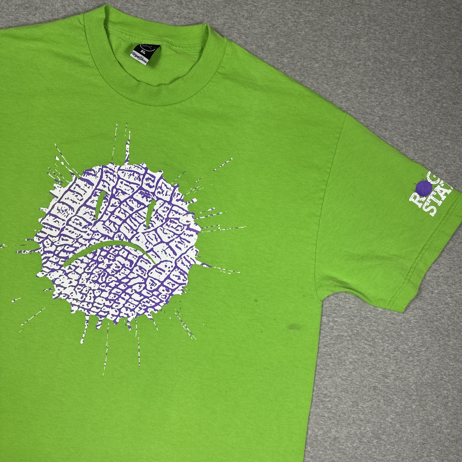Rogue Status T Shirt Mens Extra LArge Green Frowny Smiley Y2K Skate Rob Dyrdek