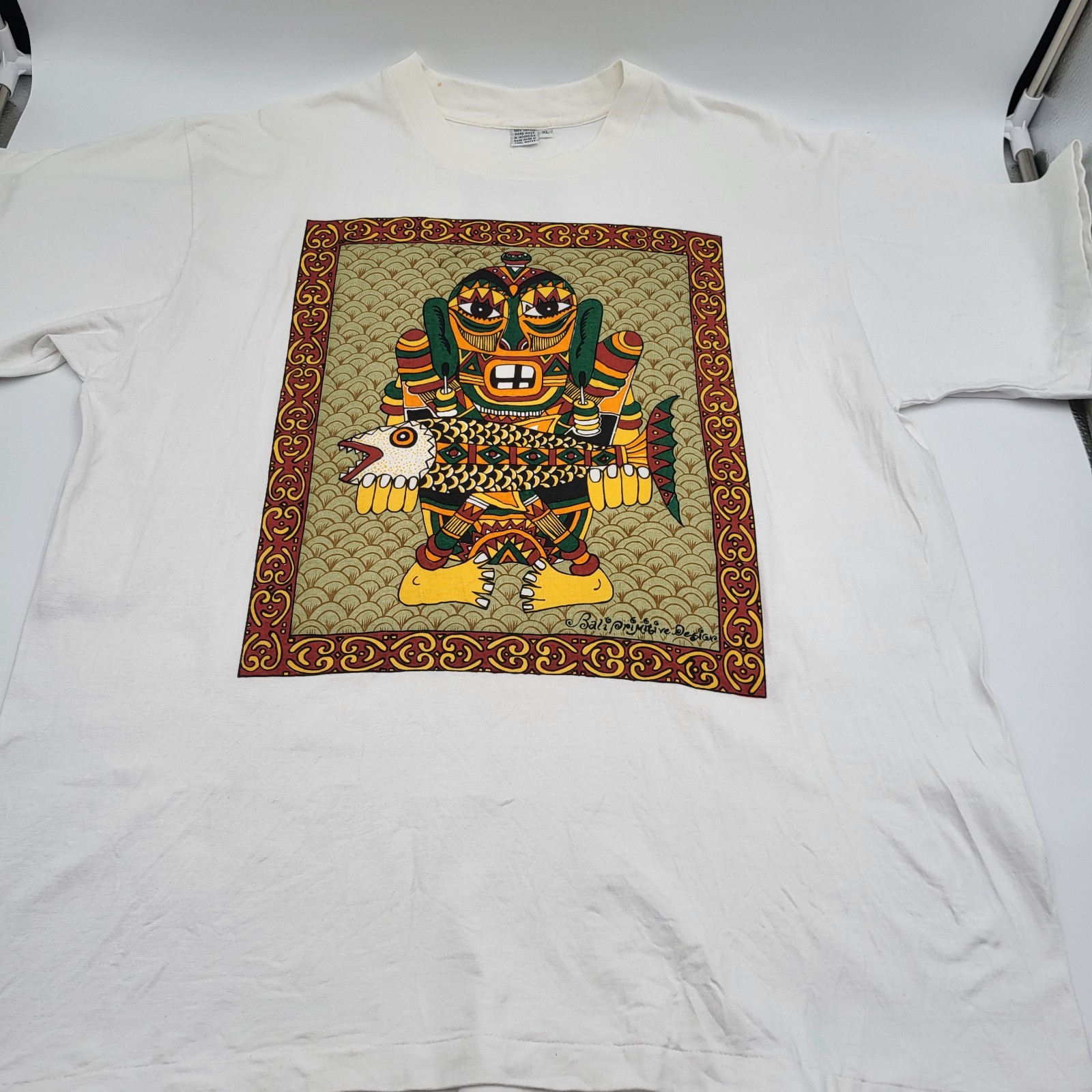 Vintage Bali Primitive Designs Native Art Shirt Size XL Hand Made in India