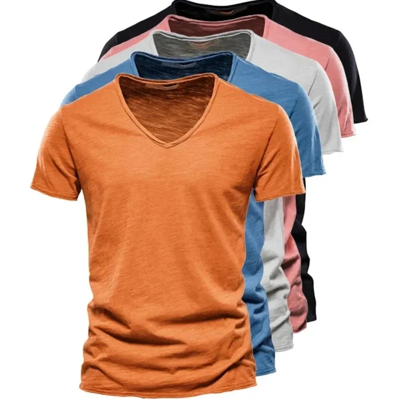 Men’s 100% Cotton V-Neck Short Sleeve T-Shirt Thin Casual Tee S-5XL