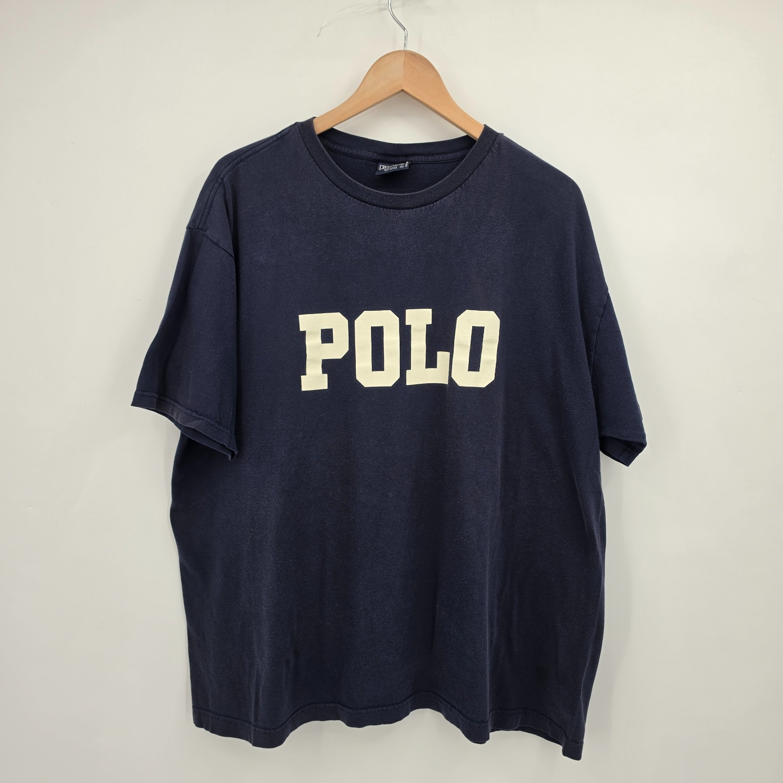 Vintage 90s Polo Ralph Lauren Men’s T-Shirt Size Large Navy Blue White Spellout