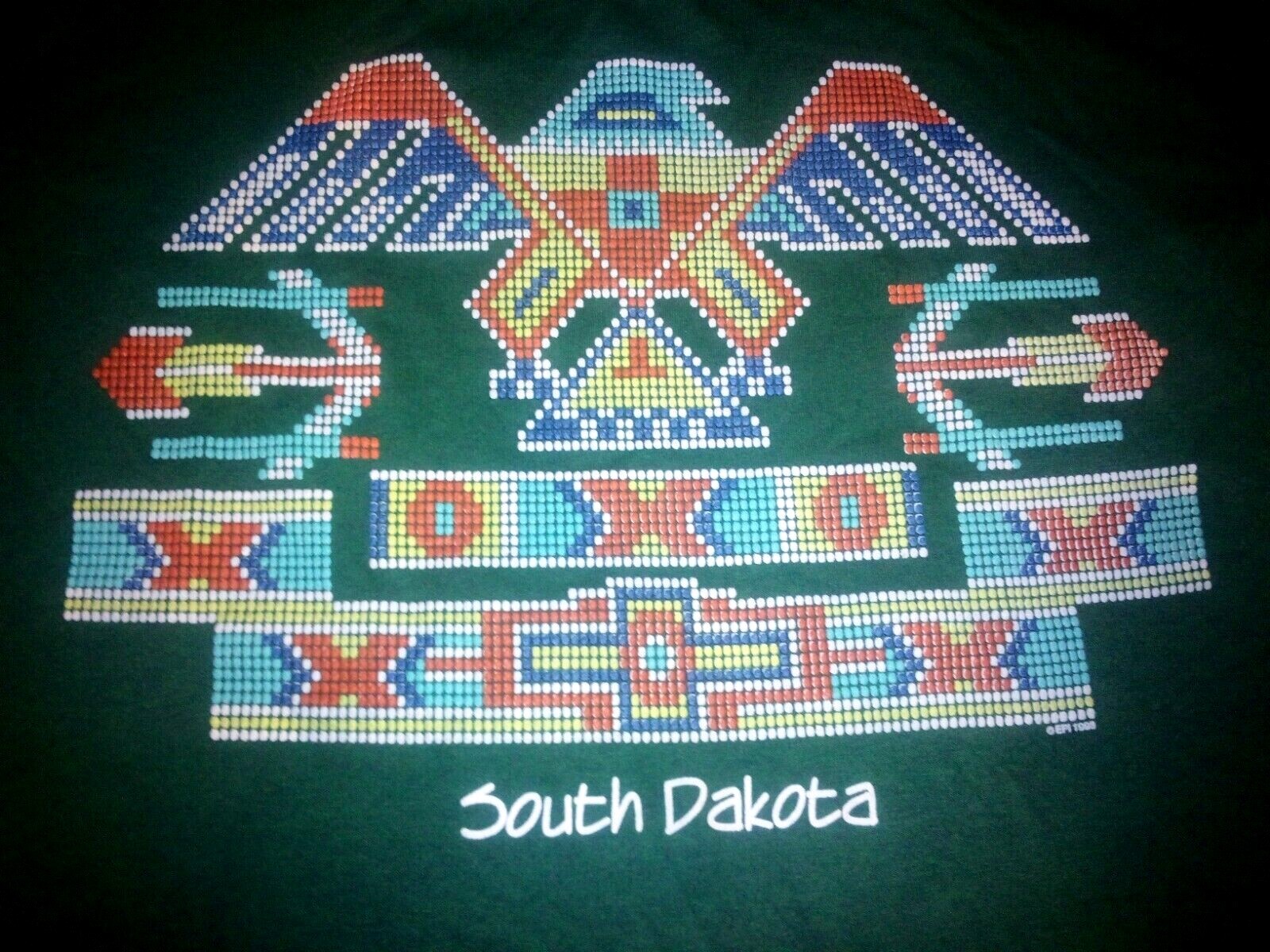 South Dakota Native American Thunderbird Men’s L Beaded Graphic Vintage T-Shirt