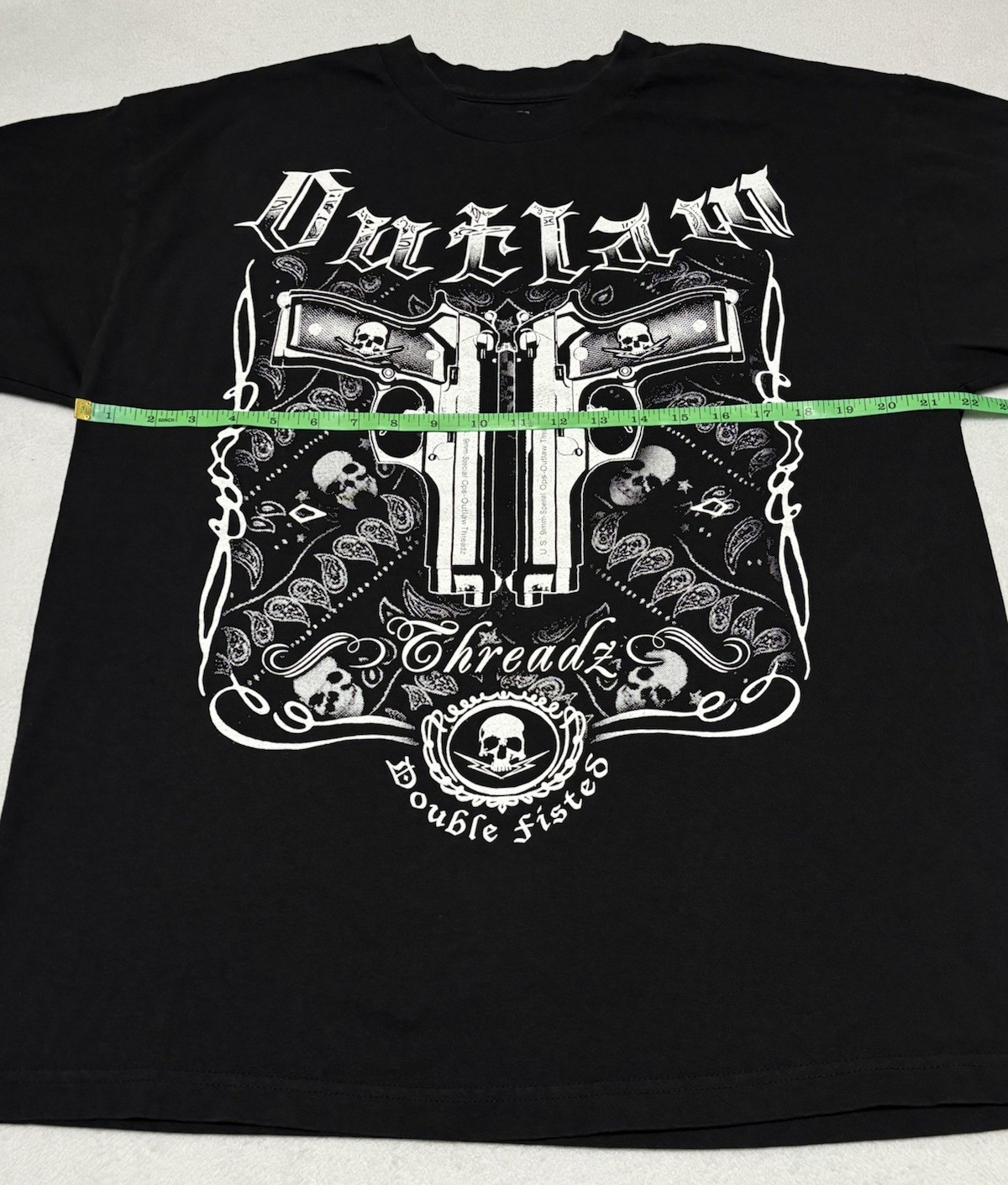 Outlaw Threadz Affliction Style Skull Guns Graphics Black T-shirt Size XL