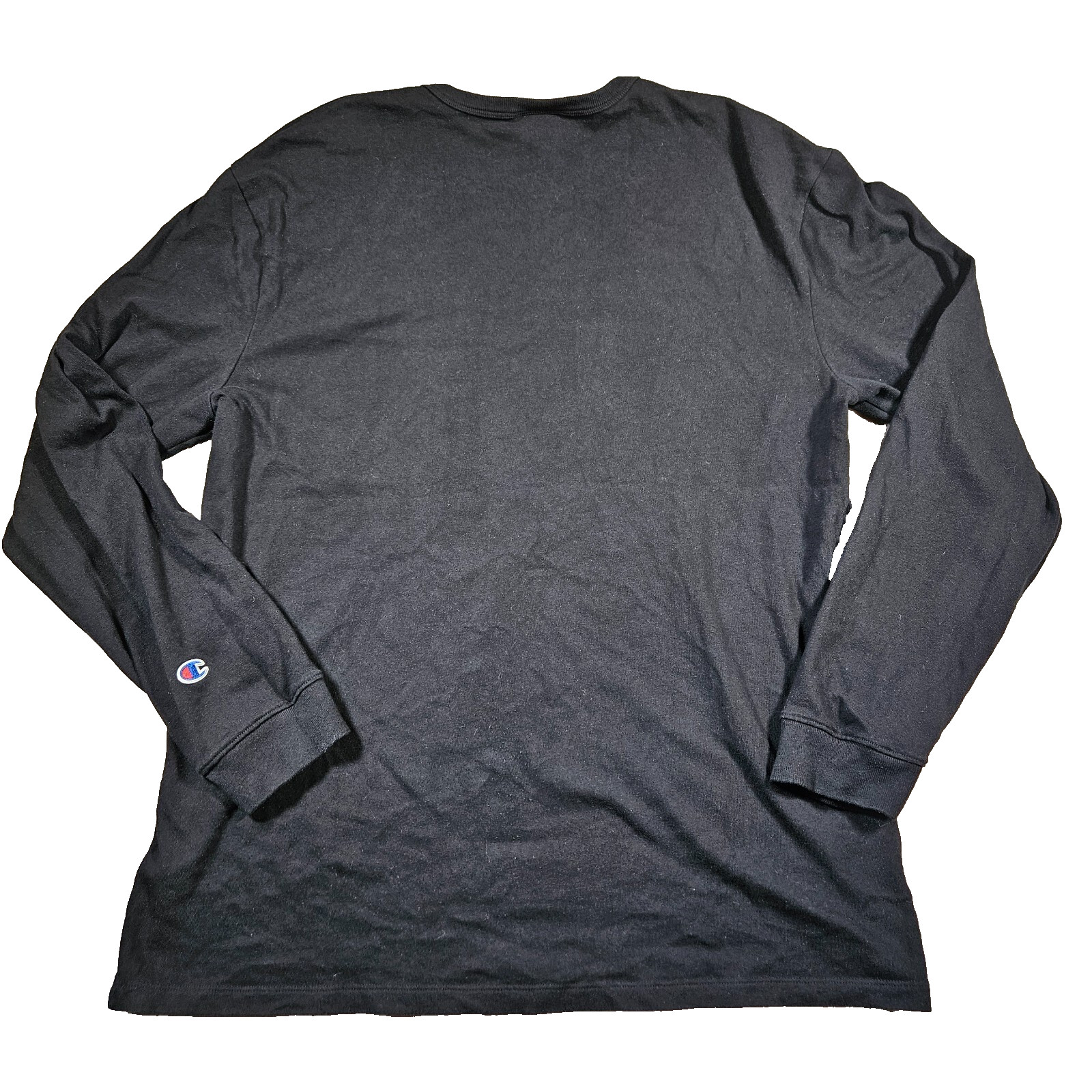 Champion Mens Black XL Cotton Long Sleeve T Shirt Top Embroidered Logo Crew Neck