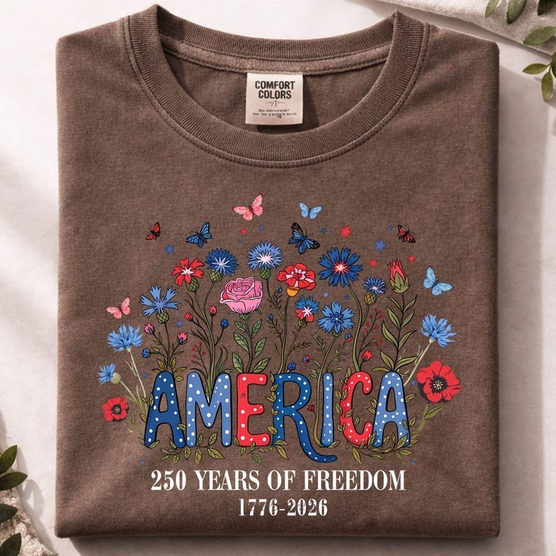 Comfort Colors Floral 250th Anniversary Shirt, Wildflower Independence Day Tee