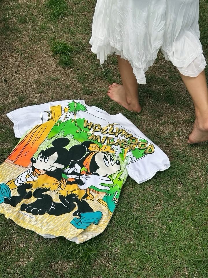 Vintage Mickey Hollywood T-shirt 90s Aop Rare Large White Disney Minnie