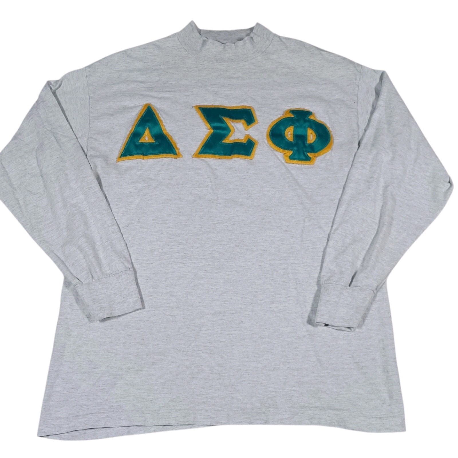 Vintage Delta Sigma College Frat Mockneck Single Stitch Shirt Long Sleeve